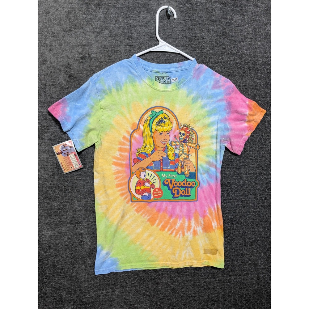 Steven Rhodes My First Voodoo Doll Tie Dye Graphic T-Shirt Mens Small Rainbow